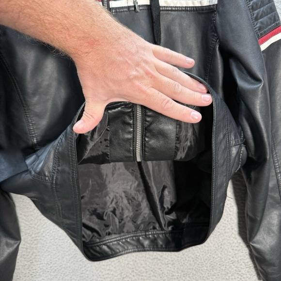 Hard Edge Jacket Adult XL Black Faux Leather Motorcycle Biker Hooded Moto Y2K - Picture 11 of 12